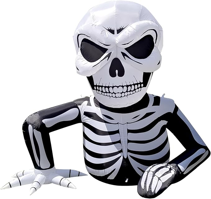 WBHome 6 Ft Halloween Inflatable Half Body Skeleton Skull Decorations, Day of The Dead Blow Up Yard Decor with Built-in LED Light (Plug in) for Lawn Home Dia de Los Muertos Party Indoor Outdoor
