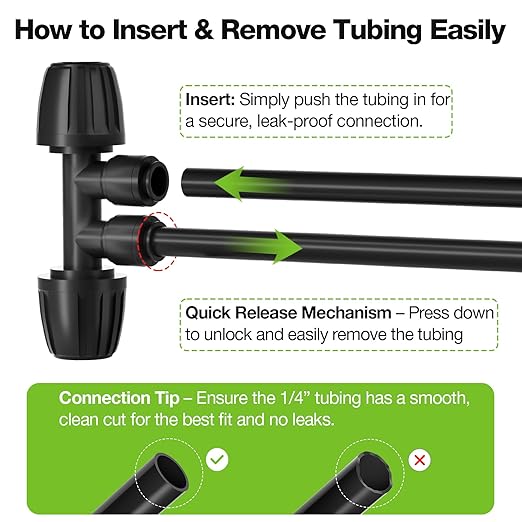 MIXC 1/2 to 1/4 Drip Irrigation Fittings, Anti-Leak 4-Way Barbed Tee Connectors, Push-to-Connect Irrigation Fittings for 1/2" Tubing (1/2" ID x 0.67" OD) 10 Pack