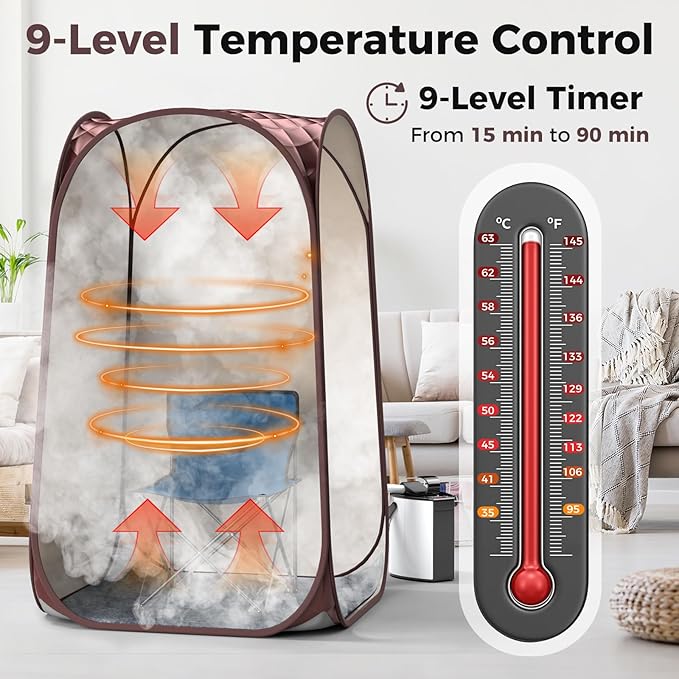 Giantex Portable Sauna, Full Body Steam Sauna w/ 3L Steam Box, Remote Control, Wood Foot Roller & Foldable Chair, Pop-Up Sauna Box for Single Person, Lightweight Personal Sauna Tent for Home (Coffee)