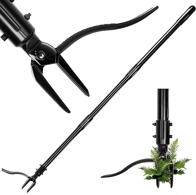 Weed Puller Tool, 50 Inch Stand Up Heavy Duty Weed Puller Tool, Gardening Hand Weeding Tool, 4 Claw Steel Head with Long Metal Handle Weed Remove Tool for Yard and Garden ﻿
