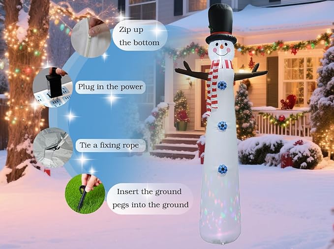 12FT Inflatable Snowman Outdoor Christmas Decoration - Blow Up Snowman with Built-in LED Lights for Garden Lawn