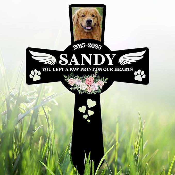 Pet Grave Marker Dog – Custom Dog Tombstones for Graves Outdoor with Name and Date, Dogs Memorial Cross for Graveyard or Garden, Weatherproof Pet Tombstone for Dogs