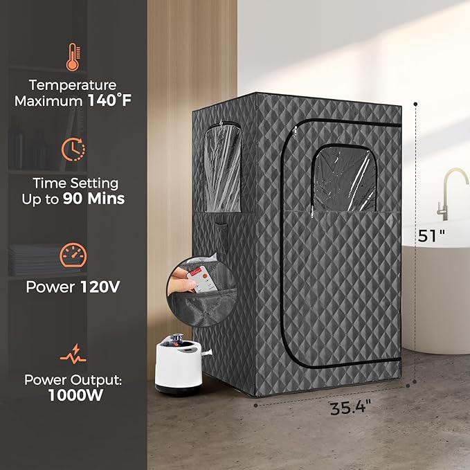 Upgraded Version Portable Sauna for Home Full Body Personal Sauna Steam Sauna Tent at Home Spa with 2.6L 1000W Steam Generator, 90 Minute Timer, Foldable Chair, Remote Control, Sauna Box(Grey)