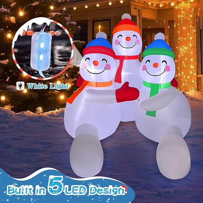 2025 Christamas Inflatable Snowman 6FT 3 Snowmen Brothers Hugging Christamas Inflatables Outdoor Decoration Xmas Snowman Blow Up Decor with Built-in 5 LEDs for Holiday Party Yard Garden Lawn