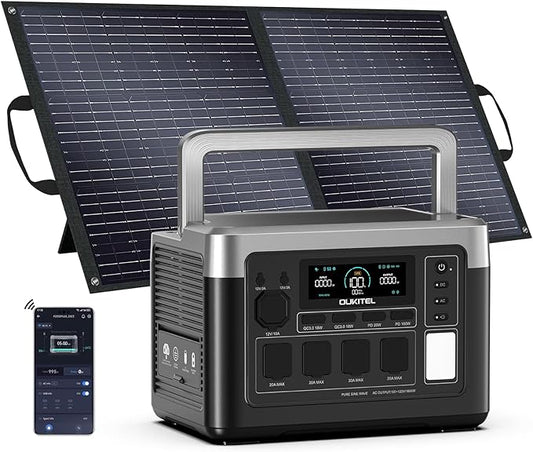 OUKITEL P1000 Plus 1800W/1024Wh Power Station with 100W Solar Panel, 1200W Fast Charging, Solar Generator with 4 AC Outlets (3600W Peak), APP Control Battery Backup for Home, Camping & RVs