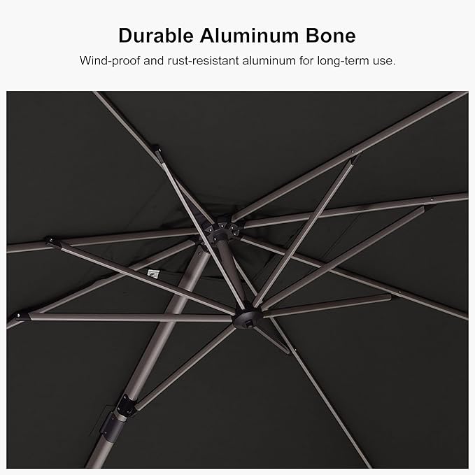 PURPLE LEAF 9' X 11.5' Patio Umbrella, Rectangle Outdoor Cantilever Umbrella, Aluminum Offset Umbrella with Champagne Frame and 360° Rotation for Pool Deck Garden, Grey