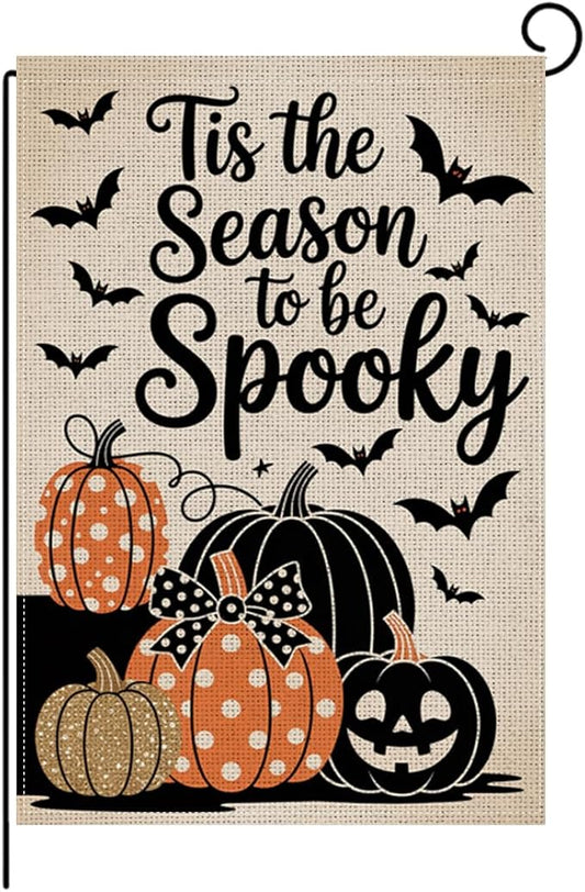 HTBIG Halloween Garden Flag, Tis The Season To Be Spooky Decor, Yard Flags for Outside 12x18 inch, Outside Yard for Home Decorations
