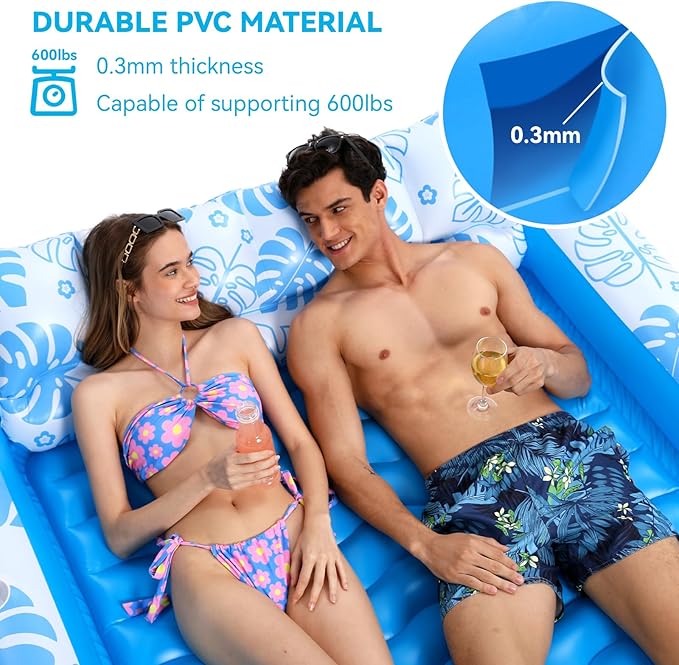 Inflatable Tanning Pool Lounger Float with Cervical Pillow - Pool Floats Adult for Sunbathing, Backyard, Pool Party - Inflate Ball Pit for Babies - Kids Swimming Pool Bed