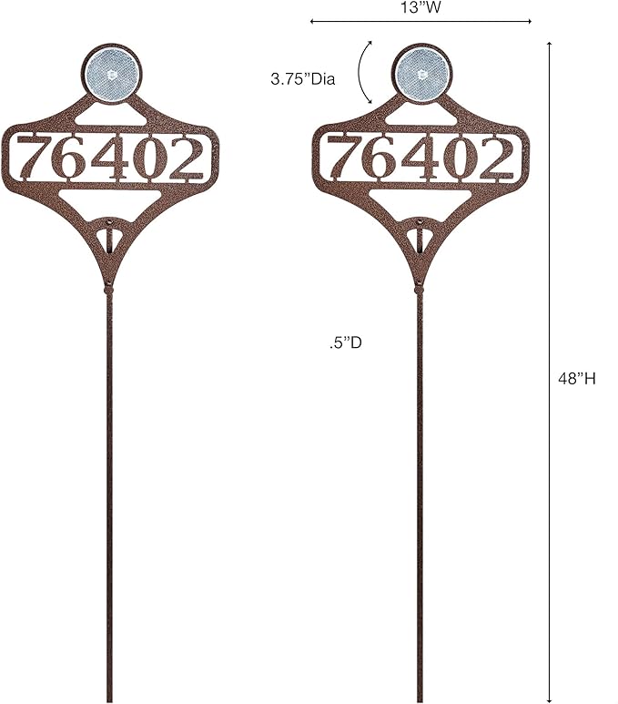 Touch of Class Pathways Custom Address Sign Reflective Driveway Marker Stake Set of Two | Personalized with 1-5 House Numbers or Name | Tall Reflector Set of 2 | Weathered Bronze Durable Finish