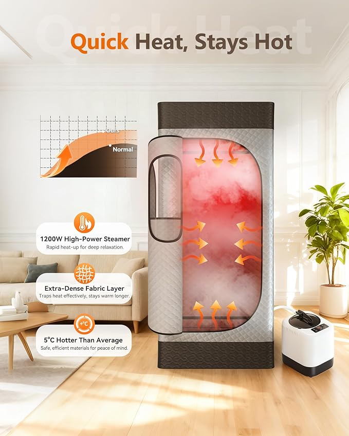 Portable Infrared Sauna Box for Home with 3L 1200W Steamer, Big Folding Chair, 99 Mins Timer, 9 Levels, Noerishia Steam Sauna Tent with 660nm + 850nm Red Light Therapy, for Home Spa Detoxification