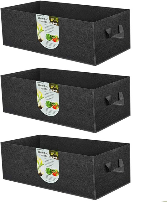 ANGELIOX 3-Pack Grow Bags, 10 Gallon Heavy Duty 300G Thickened Nonwoven Fabric Raised Garden Bed Square Flower Planter Containers for Carrot Onion,Flowers,Fruit/Growing Pots with Handles(60x30x20cm)