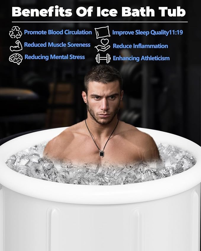 XL Ice Bath Tub for Athletes & Adults - 105 Gallons Ice Tub, Cold Plunge Tub with Cover, Ice Plunge Tub for Recovery & Cold Water Therapy, Inflatable Ice Bath Barrel for Indoor Outdoor- Grey