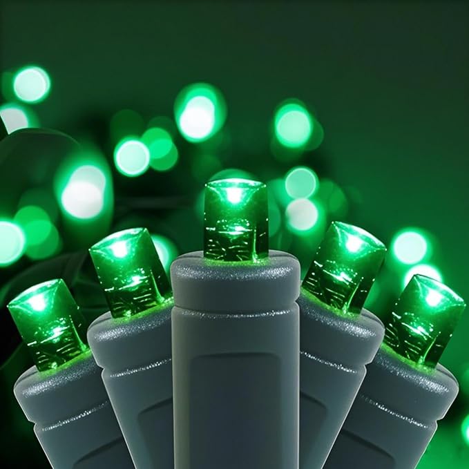 50 LED 5MM Green Christmas Lights, 17FT Indoor/Outdoor String Light, Mini Lights for Garden, Patio, Christmas Trees - Green Wire, Commercial Grade, UL Listed
