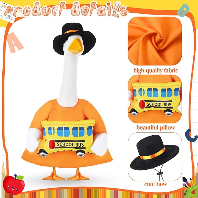 2 Pcs Porch Goose Outfit Halloween Geese Crayon Bus Teacher Cosplay Clothes for 23" Lawn Cement Goose Halloween Garden Patio Yard Outdoor Decorations(School Bus)