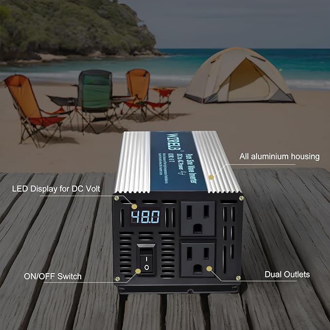 WZRELB 800W Pure Sine Wave Inverter 48V DC to 110V 120V AC,Car Power Inverter with Dual AC Outlets, LED Display,Off-Grid Portable Power Converter for Home, RV, Truck, Camping