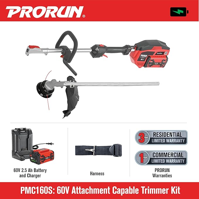 PRORUN 60V Attachment Capable Powerhead and String Trimmer Kit with 2.5 Ah Battery and Charger