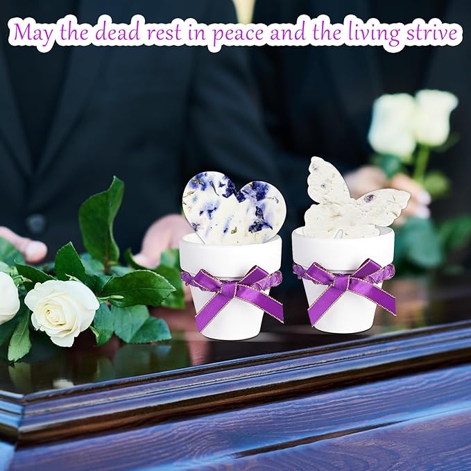 Set of 6 Seed Paper – 6 Purple Butterflies & 6 White Pots with Bow for Weddings & Life Events