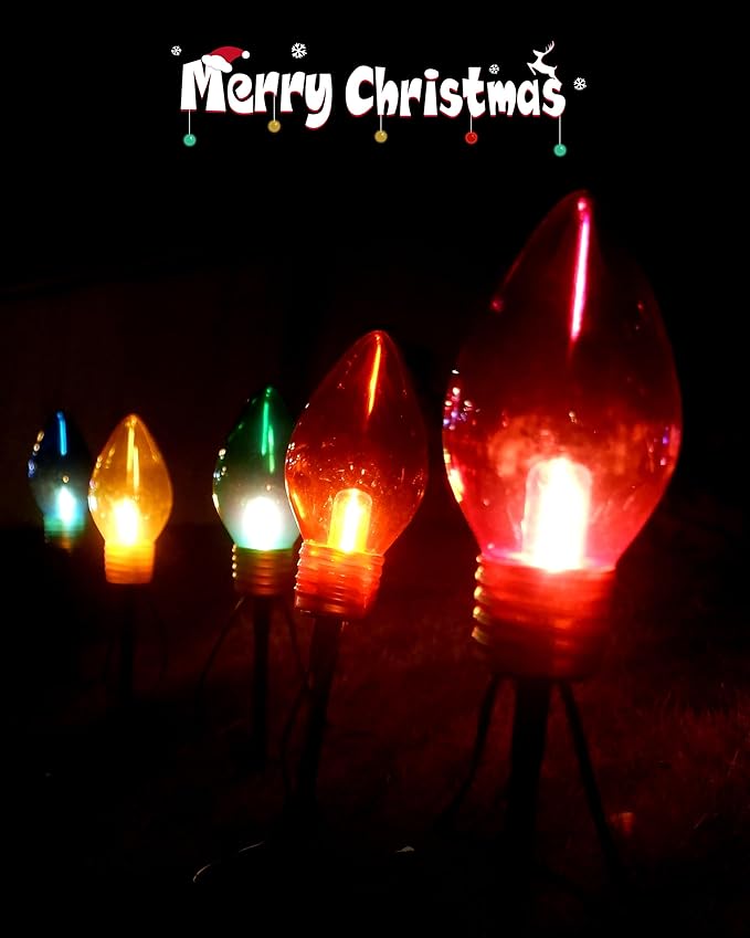 10 Jumbo C9 Pathway Lights Outdoor, 11Ft 2 Pack 5 LED Giant Bulbs, Large Outdoor Christmas Decor for Holiday Lawn Yard Garden, Big Christmas Lights Decorations, Multicolor