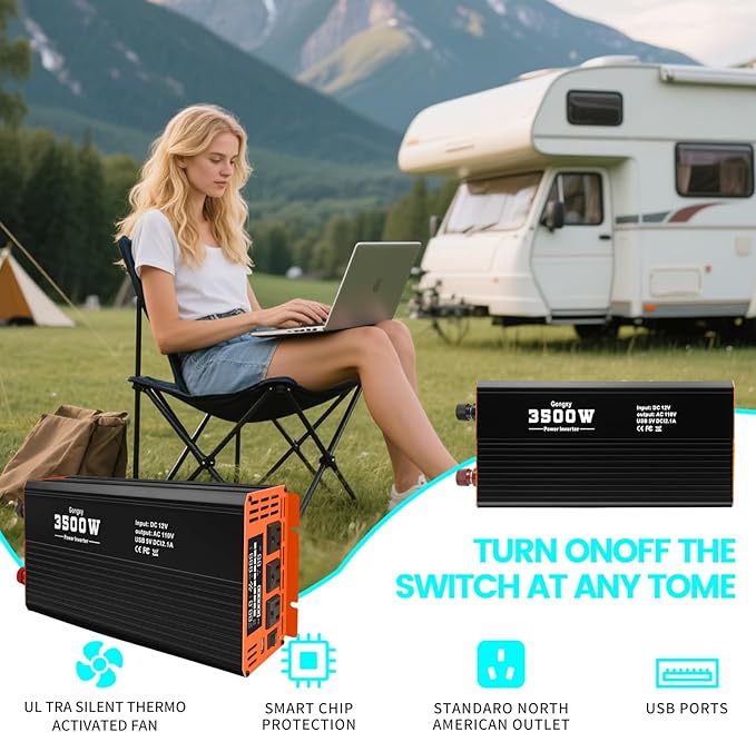 Car Power Inverter - 3500W Power Inverters 12V DC to AC 110V, Converter Solar Power Inverter 3 AC Hardwire Port Outlet for Home, RV, Truck, Off-Grid, Emergency
