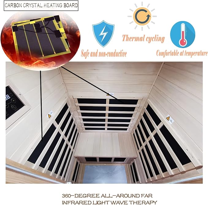 1 Person Infrared Sauna Indoor Sauna Room for Home, 8pcs Infrared Carbon Heating Panels, Hemlock Personal Saunas with Clothing Hanging Rod, LCD Display, Blue-Tooth, LED Reading Lamp