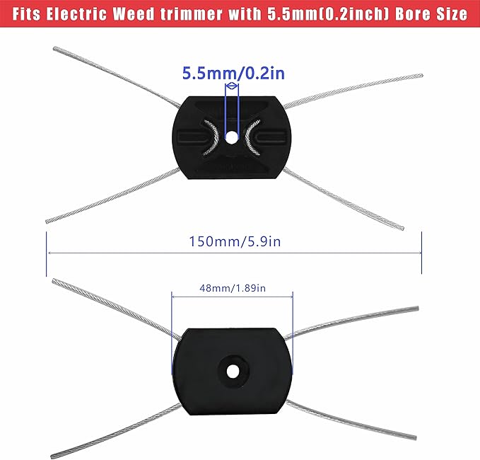 String Trimmer Head Electric Weed Trimmer Blade Replacement Steel Wire Line Trimmer Spool Wire Weed Trimmer Head Weed Wacker Attachment for Cordless Grass Trimmers (10Pcs, Bore 0.2inch/5.5mm)