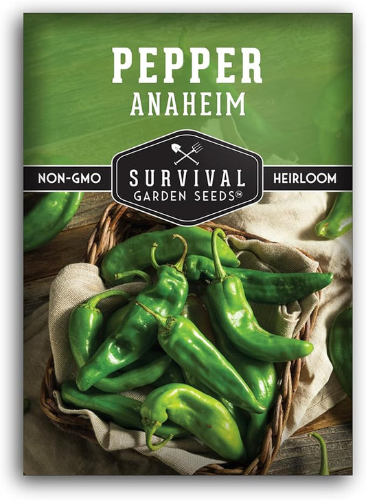 Survival Garden Seeds Anaheim Chili Pepper Seed for Planting - 1 Packet with Instructions to Plant & Grow Mild to Medium Hot Chile Peppers in Your Home Vegetable Garden - Non-GMO Heirloom Variety