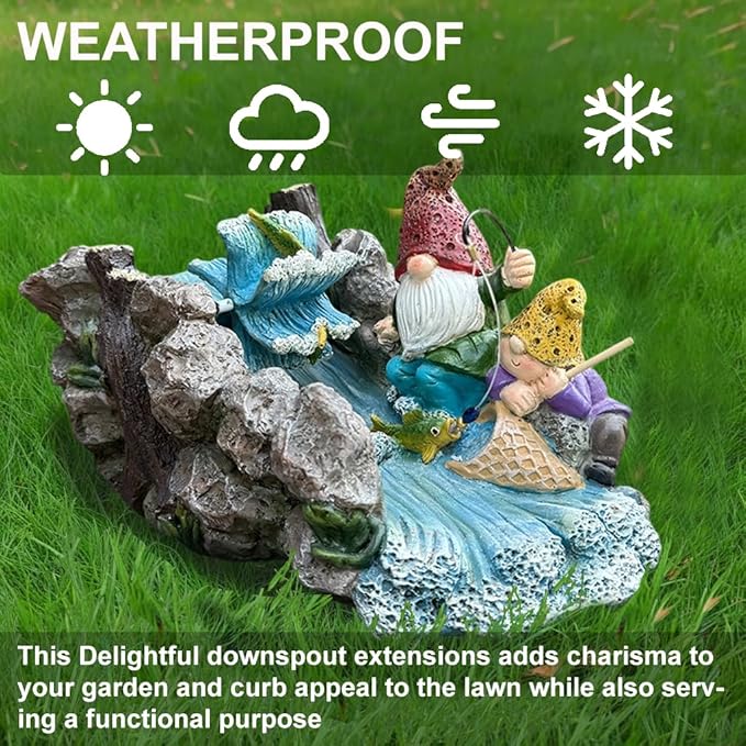 Gollum Splash Block – Decorative Resin Downspout Diverter & Water Feature, 11.4” x 6.3” x 6.9”, Durable Rainwater Drainage Statue for Garden, Patio, Yard, Pond or Aquarium, Outdoor Dwarf Gutter Décor