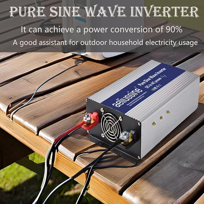 600W Pure Sine Wave Inverter-12V DC to 110V 120V AC Power Converter with 2 AC Outlets, 12 Volt Power Inverter for Truck, Rv, Camping, Home, Emergency Power