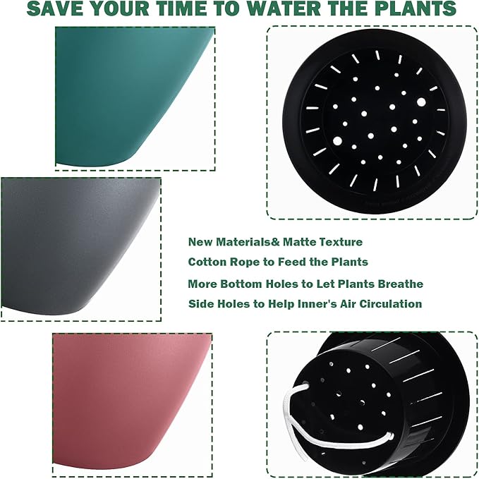 Planterhoma Premium 5 Pack Self Watering Pots for Indoor Plants, Rose Gold, 6.7 inch