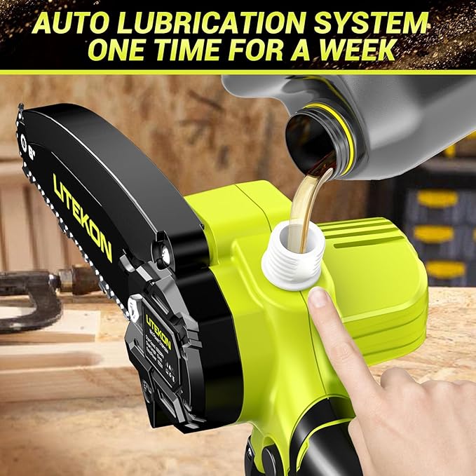 Mini Chainsaw High Power with 1000W Motor, 36 FT/S Cordless Power Chainsaw with Auto-Oil System, 2025 Upgraded 6Inch 20V Electric Chain Saw with 2x2000mAh Battery & Quick Charger, 3 Chains