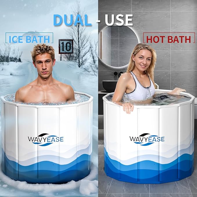 WAVYEASE Portable Bath Tub for Adults -(31.5"L x 26"H) Foldable Cold Plunge Tub for Recovery - Collapsible Soaking Bath Tub for Shower Stall Home SPA - Outdoor Ice Bathtub for Athletes (White)