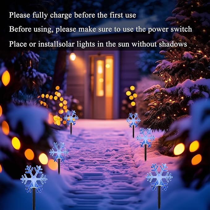 Christmas Snowflake Pathway Lights, 6 Pack Outside Walkway Markers Lights 7.5 Feet Christmas Outdoor Decorations Garden Stake Backyard Decor (Ice Blue)