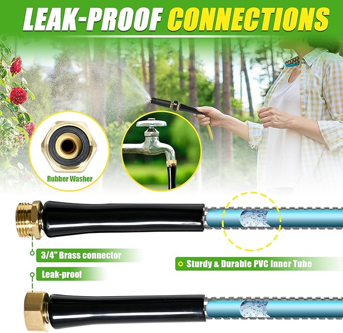 TOOLCY 25 FT Metal Water Hose Stainless Steel Garden Hose with Brass Nozzle - Heavy Duty, No Kink, All Weather, Super Flexible Garden Hoses for Outdoor, Lawn