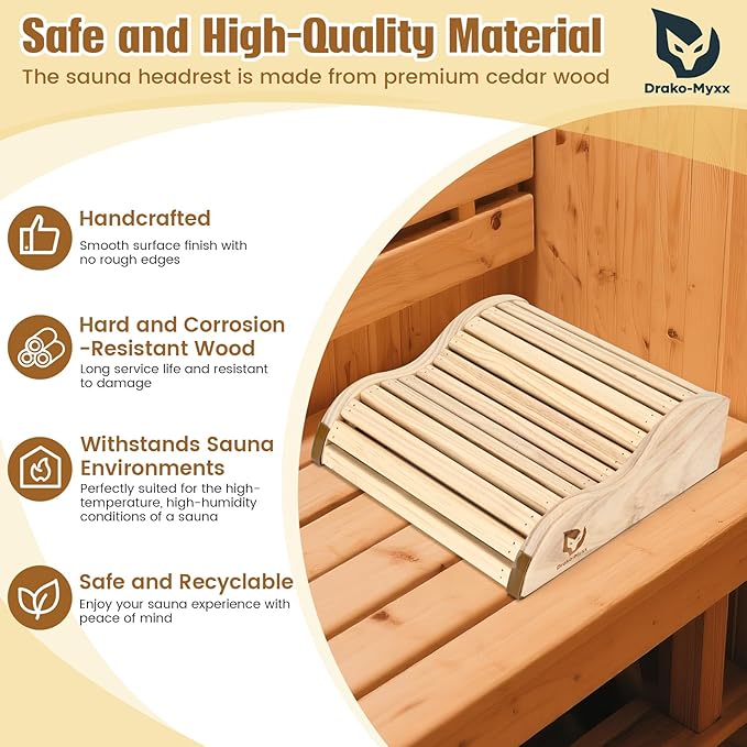 2025 Upgraded Handmade Cedar Sauna Headrest with 4 Non-Slip Pads, Sauna Accessory, Ergonomic Neck Support, Modern Sauna Neck Rest for Infrared Saunas, Handcrafted Relaxation Wood Pillows, Head Pillow