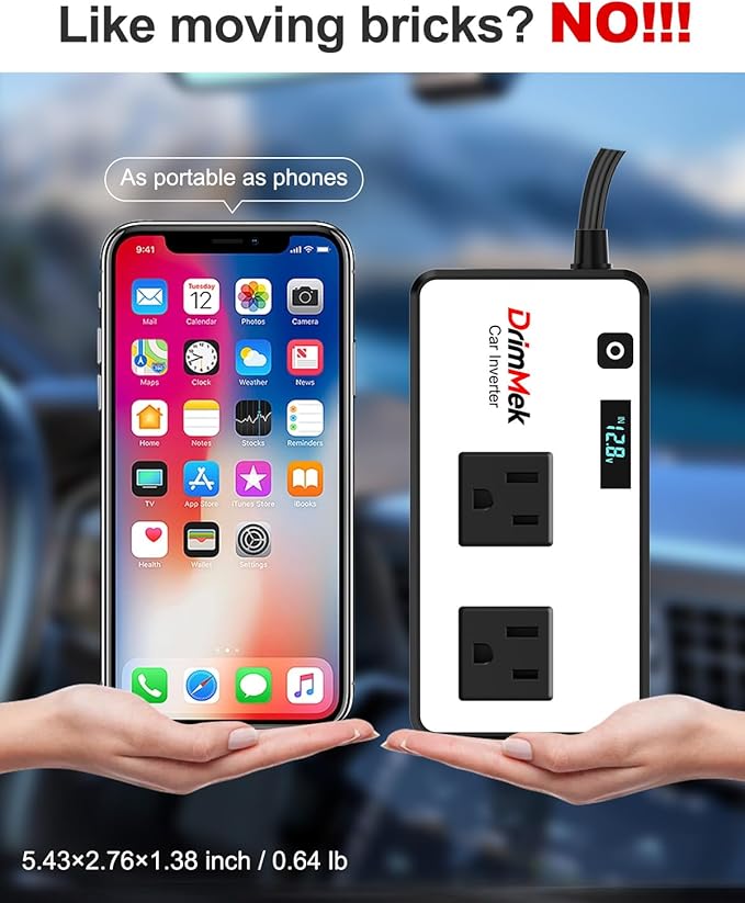 200W Car Power Inverter, Car Plug Adapter Outlet 12V to 110V Converter with 24W USB Fast Charging Port, Dual AC Outlet for Laptop, Vehicles, Camping (LED Display)