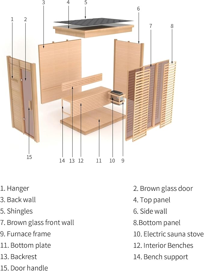 Outdoor Corner Steam Sauna, Canadian Hemlock Saunas 3-4 Person, 6KW ETL Toule Heater, 220V,Broad Bench, Glass Wall Sauna, Waterproof System, Asphalt Shingles,Left Door(0-195℉)
