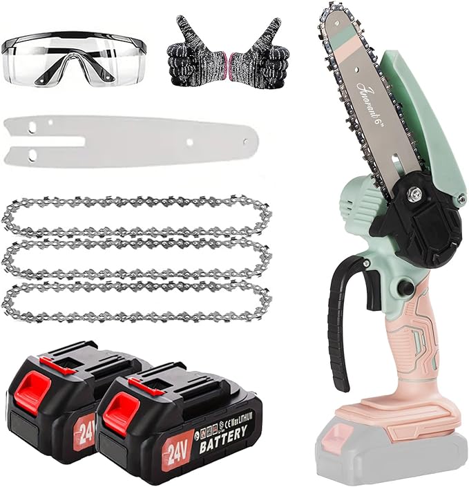 Mini Chainsaw with 2×24V Battery Powered Electric Chain Saw,chain saw are suitable for cutting wood and trimming branches,Mini Chainsaw Cordless With three chains