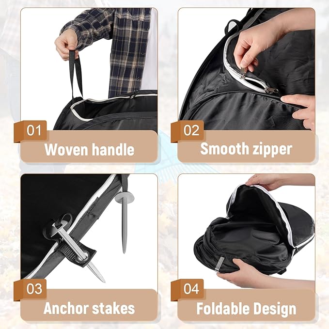 Pop Up Leaf Collector with Anchor Stakes, Collapsible Reusable Garden Waste Bag,Heavy-Duty Lawn Leaf Bag for Yard Debris, Grass, and Outdoor Cleanup,38"×24.5"×24.5",100-Gallon,Black