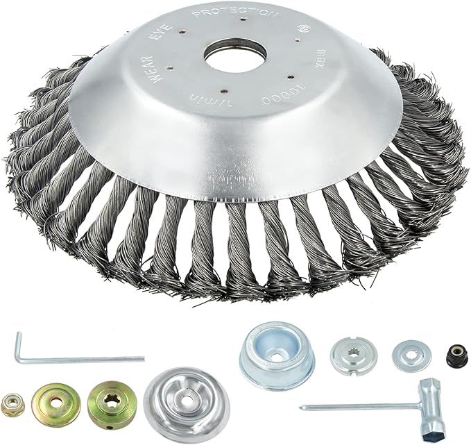 8'' Steel Wire Wheel Brush Weed Trimmer Head for Most Straight-Shaft String Trimmer & Brush Cutter & Weed Eater & Weed Wacker (with 2 Kinds of Blade Adapter Kit)