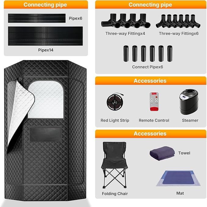 Portable Red Light Sauna Box for Home Use,3L 1200W Steam Generator, XL Foldable Sauna Tent with Chair & Mat,Full Body Detox, Recovery & Relaxation Spa