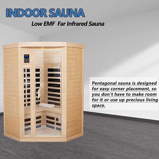 Far Infrared Sauna Low EMF Wooden Saunas for Home, 2-3 Person Indoor Home Saunabox, 1600watt Canadian Hemlock Sauna Room with Bluetooth, LCD, 10 Minutes Pre-Warm up