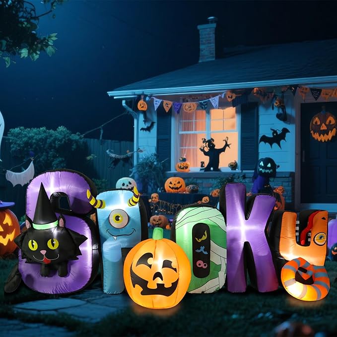 VCUTEKA 8.6FT Halloween Inflatable Spooky Pumpkin Cat Outdoor Decoration, Blow Up Decor with LED Lights for Holiday Party Inflatables Indoor Home Garden Lawn Yard Decorations