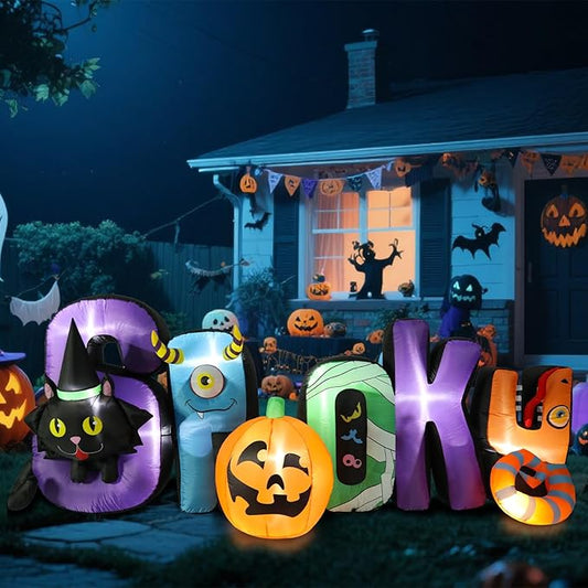 VCUTEKA 8.6FT Halloween Inflatable Spooky Pumpkin Cat Outdoor Decoration, Blow Up Decor with LED Lights for Holiday Party Inflatables Indoor Home Garden Lawn Yard Decorations