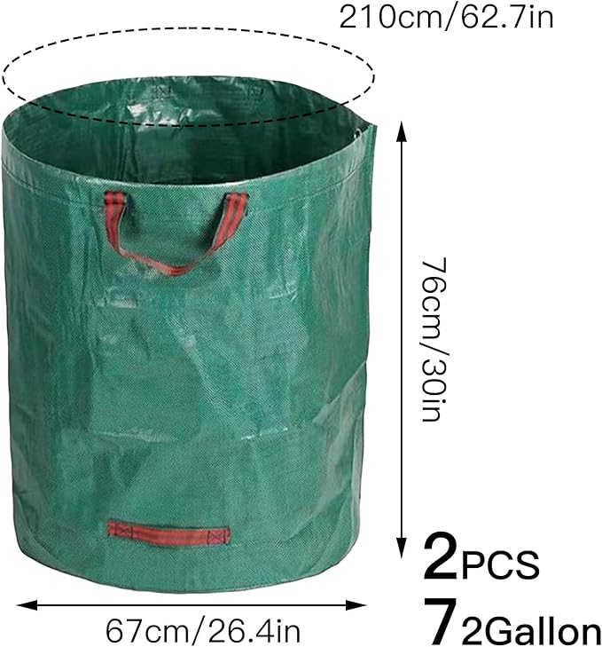 2 PCS 72 Gallon Yard Waste Bags, Reusable Lawn and Leaf Bags Heavy Duty Garden Bags with 2 Pair Gloves for Clean Up Outdoor Debris Leaves Grass Clippings