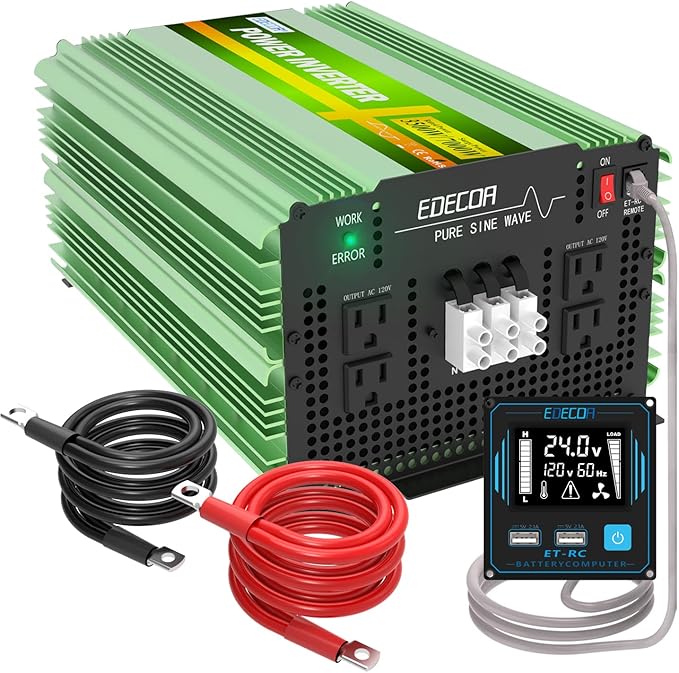 EDECOA 3500W 24 Volts Pure Sine Wave Power Inverter DC 24V to 110V 120V AC with LCD Display and Remote Controller for Truck Motorhome Boat Power Converter