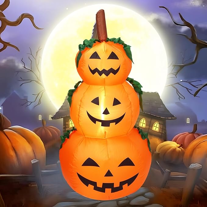 DearSun 6FT H Halloween Inflatable Stacked Pumpkins Blow up Pumpkin Stacked with Build-in LED Lights, Blow up 3 Pumpkins Inflatable Outdoor Indoor Decorations Large Party Yard Decoration