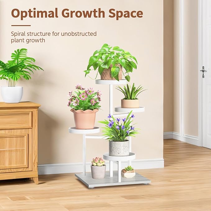 LASZOLA White 4 Tier Plant Stand Indoor Heavy Duty Rack for Modern House Planter, Metal and Wooden Vertical Organizer Decor Narrow Bathroom Floor, Sturdy Multi Level Flower Holder Raised, Cat Proof