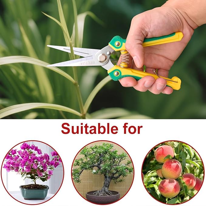 Gardening Scissors Hand Pruner Pruning Shear with Straight Stainless Steel Blades, Flower Cutter Garden Clippers, 8.1 Inch (Red)