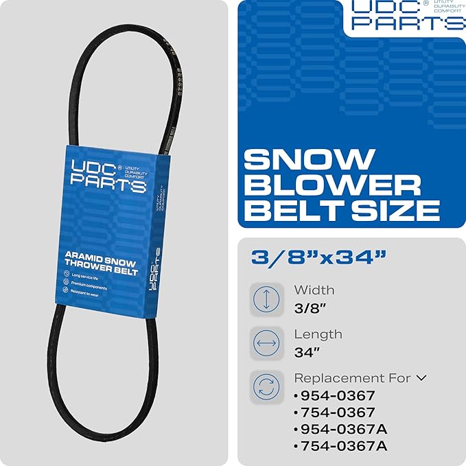 UDC Parts Snow Thrower Auger Belt 954-0367 / Aramid Cord / 34.4 inches/for MTD Cub Cadet Troy Bilt Craftsman Yard Machines Huskee 754-0367 2705611 OEM-754-0367 Storm 24 Storm Tracker 930 SWE 828 WE