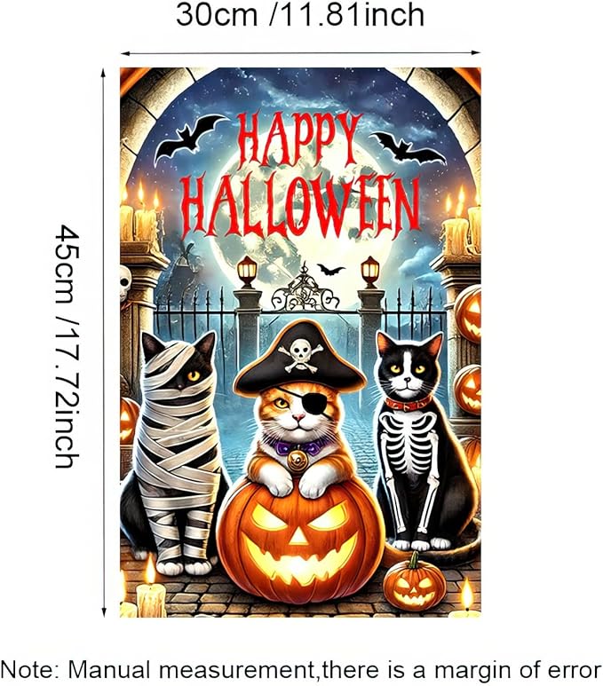 Happy Halloween Garden Flag Double Sided 12x18 Flag Halloween Garden Flag Cat Pumpkin Flag Bat Funny Cat And Jack Lantern Home Outdoor Lawn Porch Yard Decor Banner